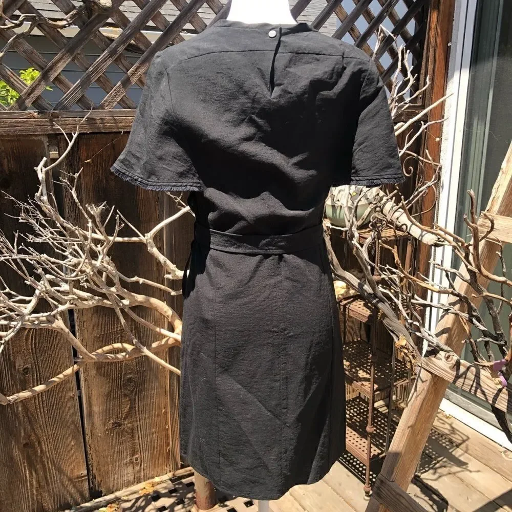 Maje Black Cotton Blend Wrap w/ Belt Mini Dress